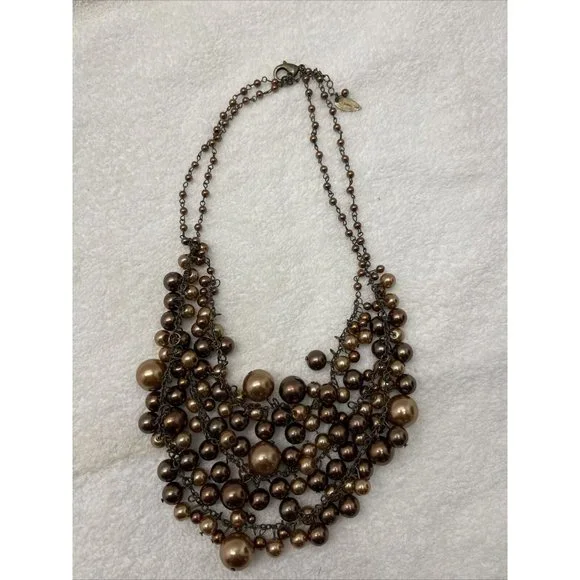 Coldwater Creek Necklace Tiered Layered Brown Bronze Jewelry Costume Fashion 19” - Picture 1 of 5